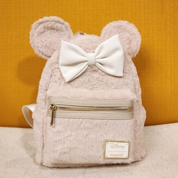 Loungefly Handbags - Loungefly Disney Minnie Mouse Faux Fur Bow Ears Mini Backpack NEW